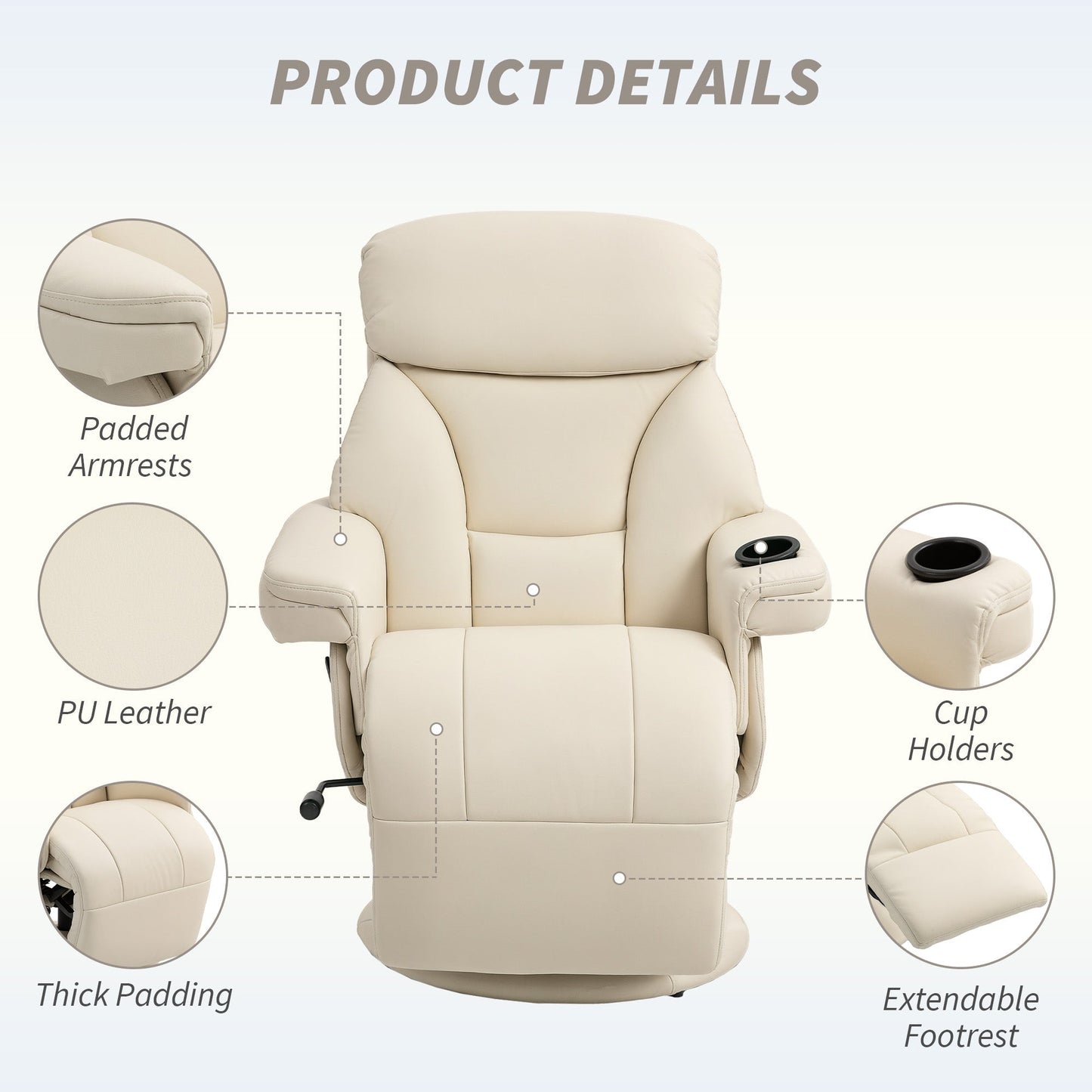 HOMCOM Manual Recliner Chair With Footrest And Adjustable Backrest Cup Holder For Living Room And Bedroom Comfort
