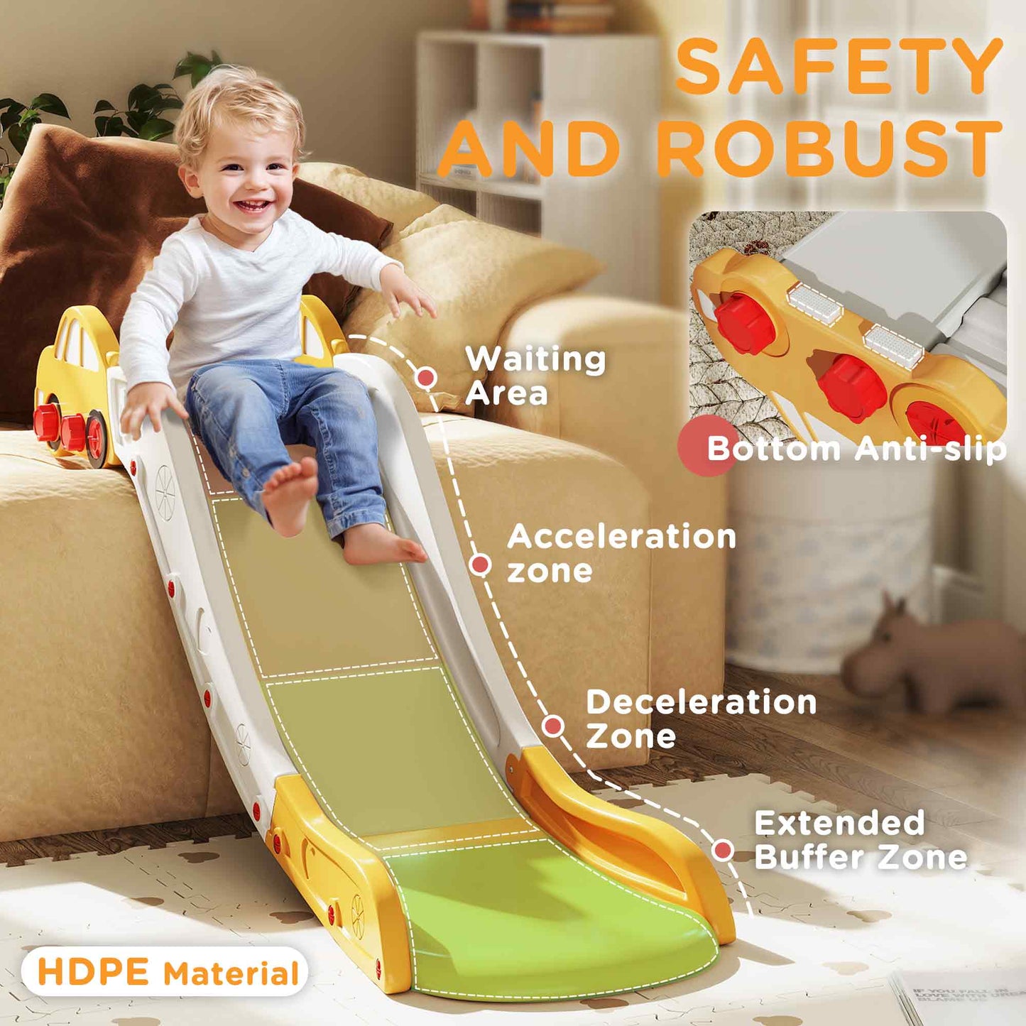 AIYAPLAY Indoor Kids Slide For Bed And Sofa Extended Length Easy Assembly Space Saving Safe HDPE