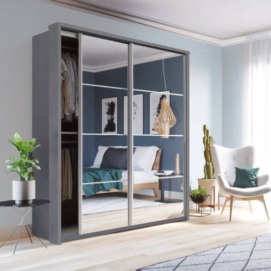 Arti 2 Sliding Door Wardrobe 180cm With Mirror Ideal For Small Bedrooms Three Rails Adjustable Shelves