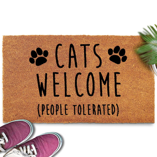 Cats Welcome Doormat Outdoor 30x17 Inch Durable Coco Fiber Dirt Trapping Porch Decor For Cat Lovers
