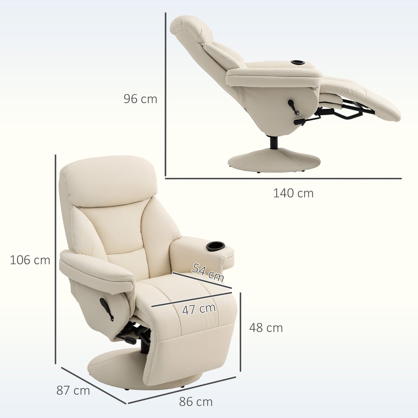 HOMCOM Manual Recliner Chair With Footrest And Adjustable Backrest Cup Holder For Living Room And Bedroom Comfort