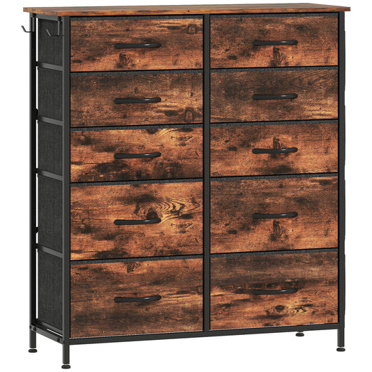HOMCOM Fabric Chest Of Drawers Ten Drawer Organizer Rustic Brown Bedroom Storage System