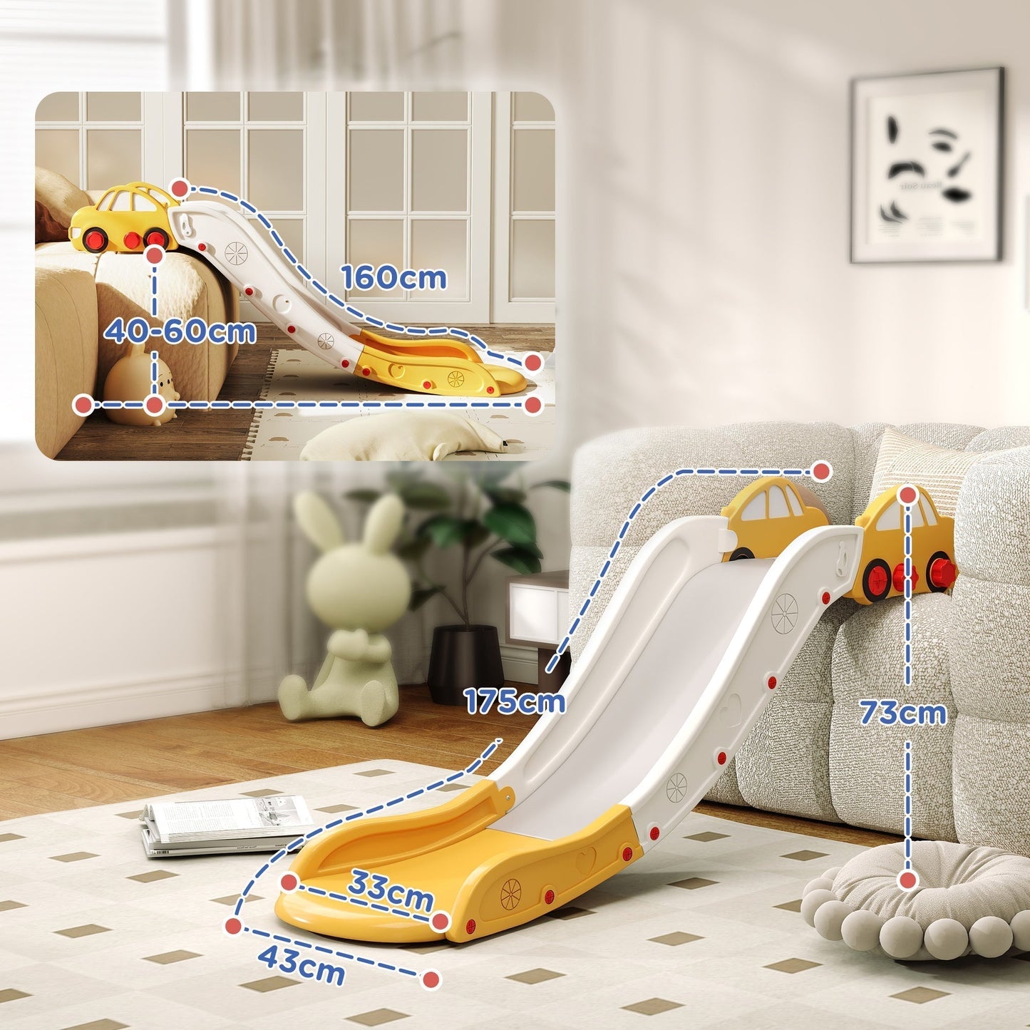 AIYAPLAY Indoor Kids Slide For Bed And Sofa Extended Length Easy Assembly Space Saving Safe HDPE