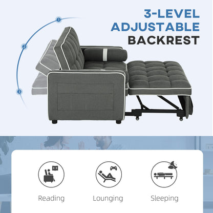 HOMCOM Two-Seater Linen-Look Sofa Bed - Charcoal Grey