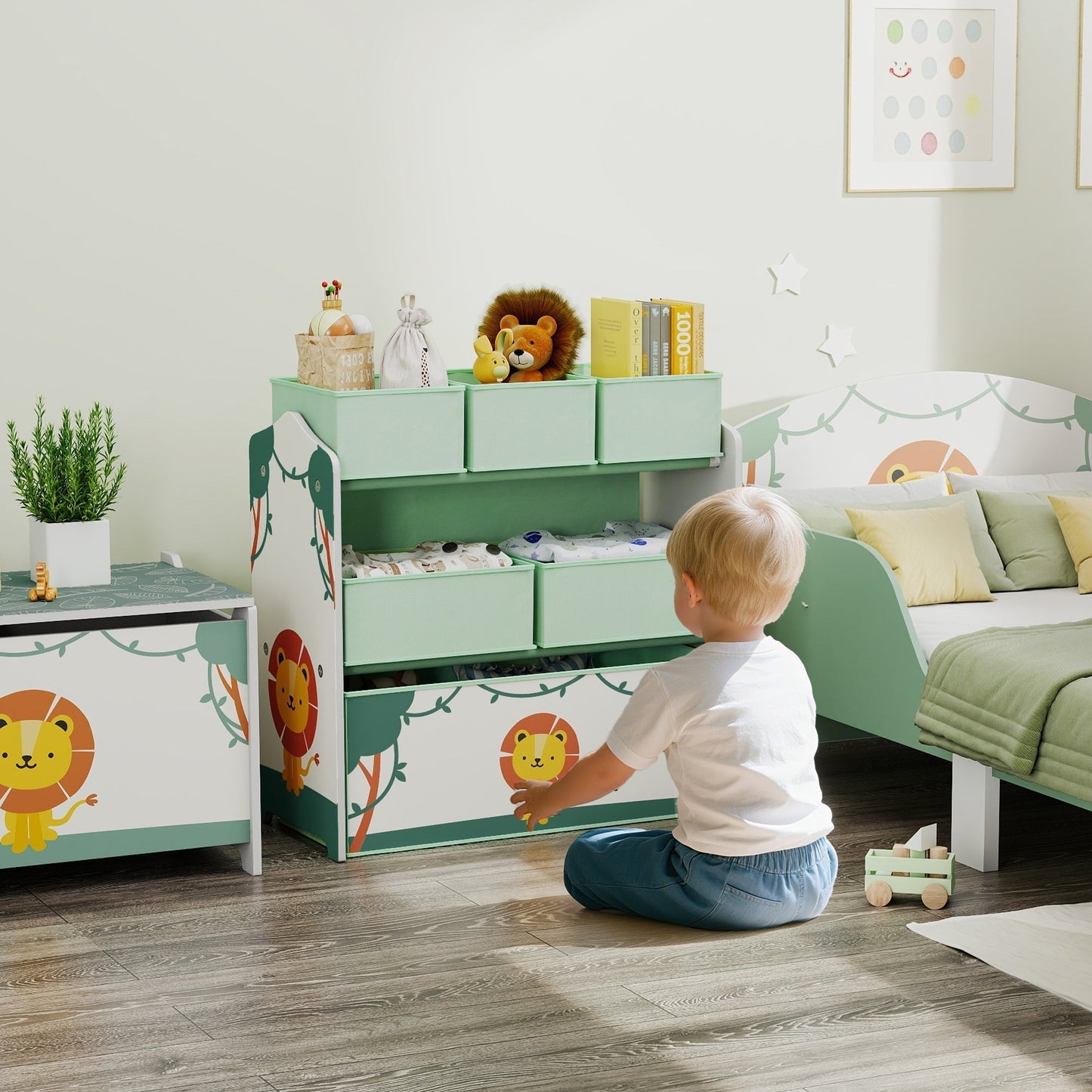 AIYAPLAY 3 Tier Kids Toy Storage Shelf With 6 Removable Boxes