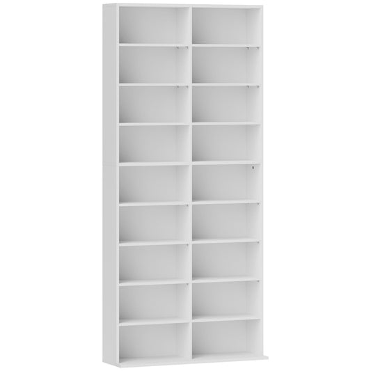 HOMCOM 640 CD Storage Tower White Durable 14 Adjustable Shelves Anti Tip Design For Home Media Organization