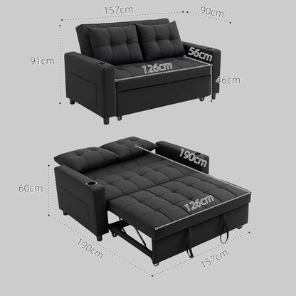 HOMCOM Two-Seater Pull-Out Sofa Bed - Black