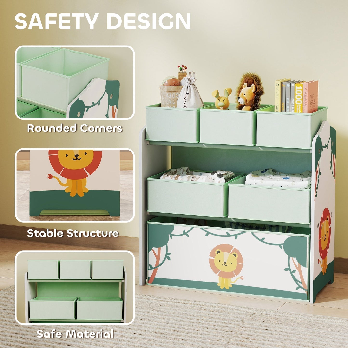 AIYAPLAY 3 Tier Kids Toy Storage Shelf With 6 Removable Boxes