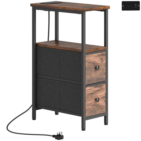HOMCOM Bedside Table With Charging Station USB C AC Outlet, 2 Drawers And Open Shelf For Bedroom