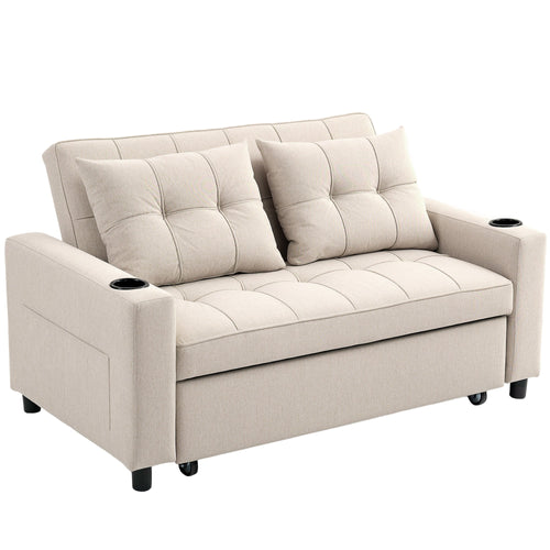 HOMCOM Two-Seater Pull-Out Sofa Bed - Beige