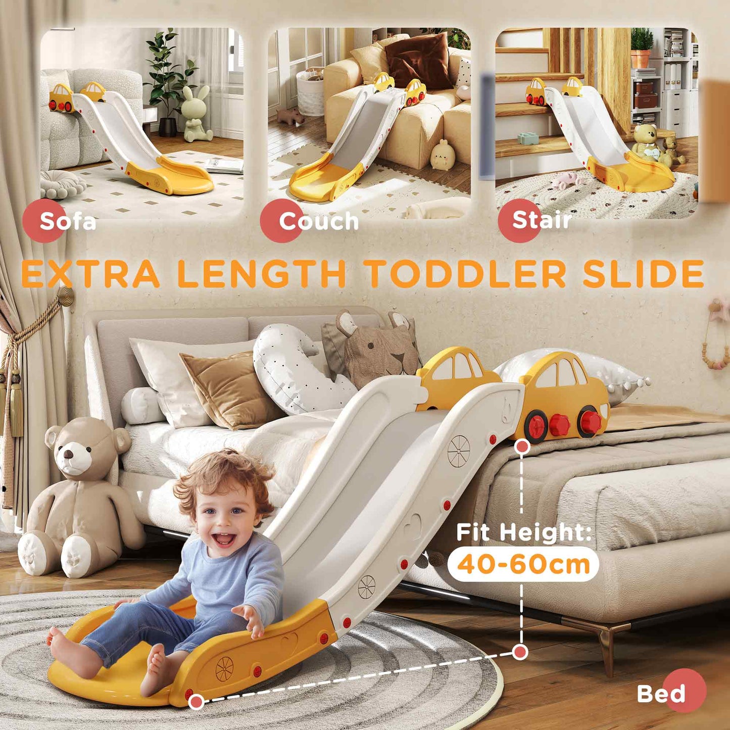 AIYAPLAY Indoor Kids Slide For Bed And Sofa Extended Length Easy Assembly Space Saving Safe HDPE