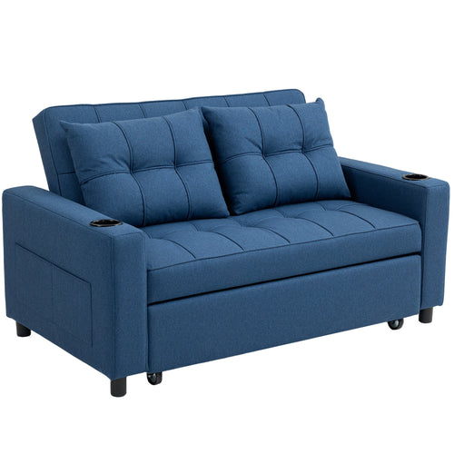 HOMCOM Two-Seater Pull-Out Sofa Bed - Dark Blue